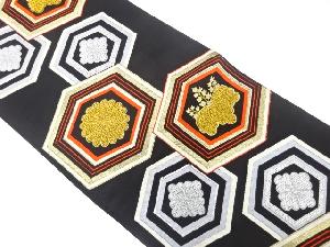 アンティーク 亀甲に菊・桐模様織り出し袋帯(着用可)